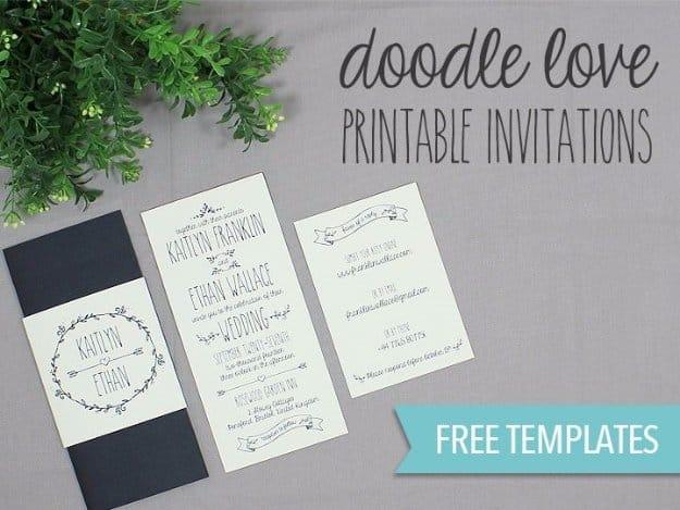 DIY Wedding Invitiations - Doodle Wedding Invitation - Templates, Free Printables and Wording | Tutorials for Unique, Rustic, Elegant and Vintage Homemade Invites #weddinginvitatio