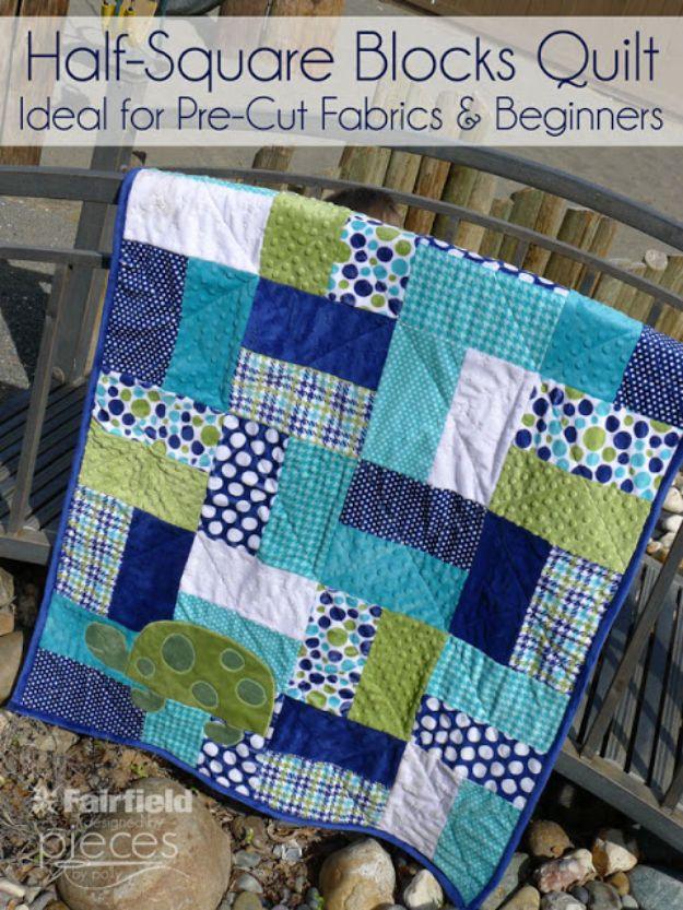 Easy Half-Square Blocks Quilt, gentle on the wallet and the schedule and a smart way to add personality to a room