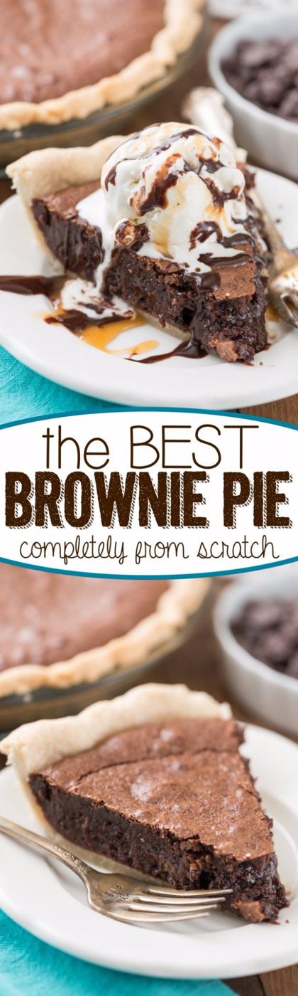 Best brownie pie with a from scratch fudgy chocolate brownie filling baked inside a golden all butter pie crust