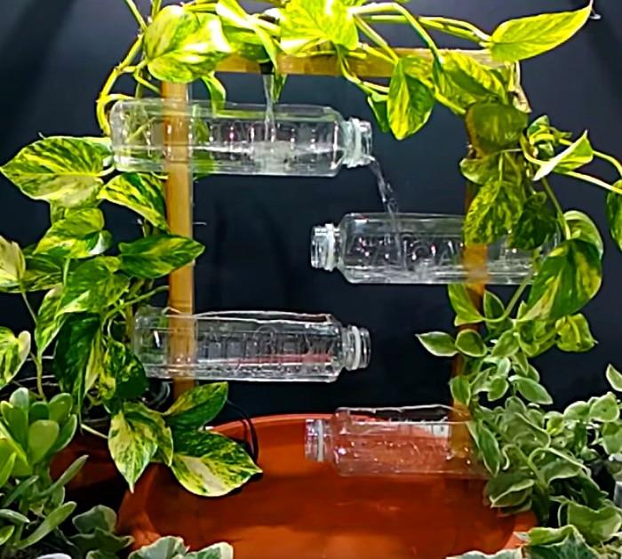 Make a recycled plastic water bottle fountain
