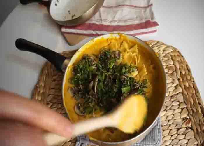 Cooking the pumpkin sage pasta