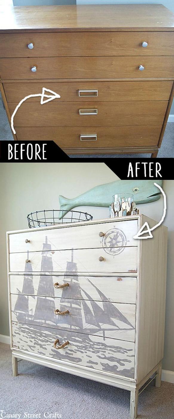 Ship Silhouette Chest of Drawers Makeover, a project that makes a great weekend activity and simple for beginners