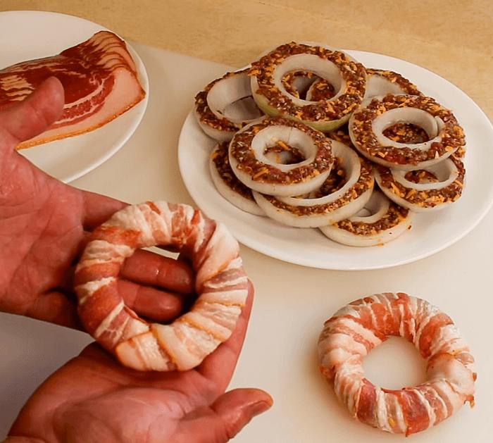Smoked Bacon Cheeseburger Onion Ring Directions