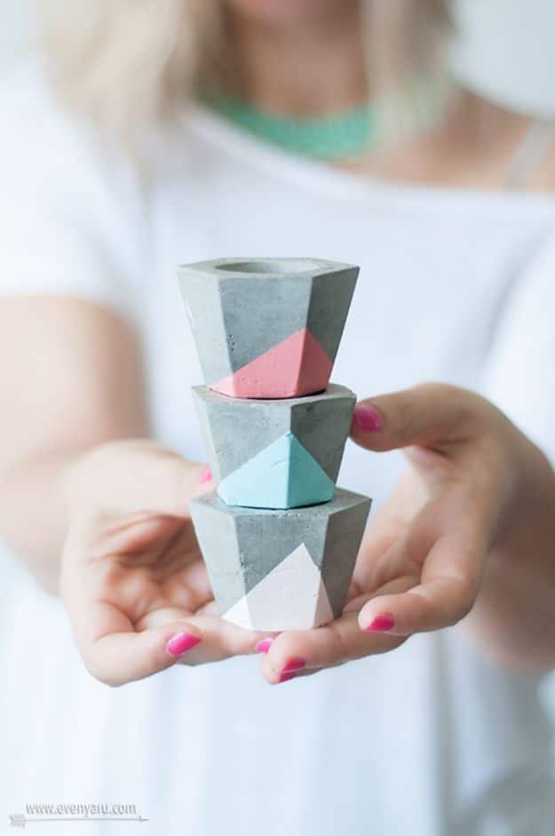 DIY Projects With Concrete - Concrete Candlesticks - Easy Home Decor and Cheap Crafts Made With Cement - Ideas for DIY Christmas Gifts, Outdoor Decorations
