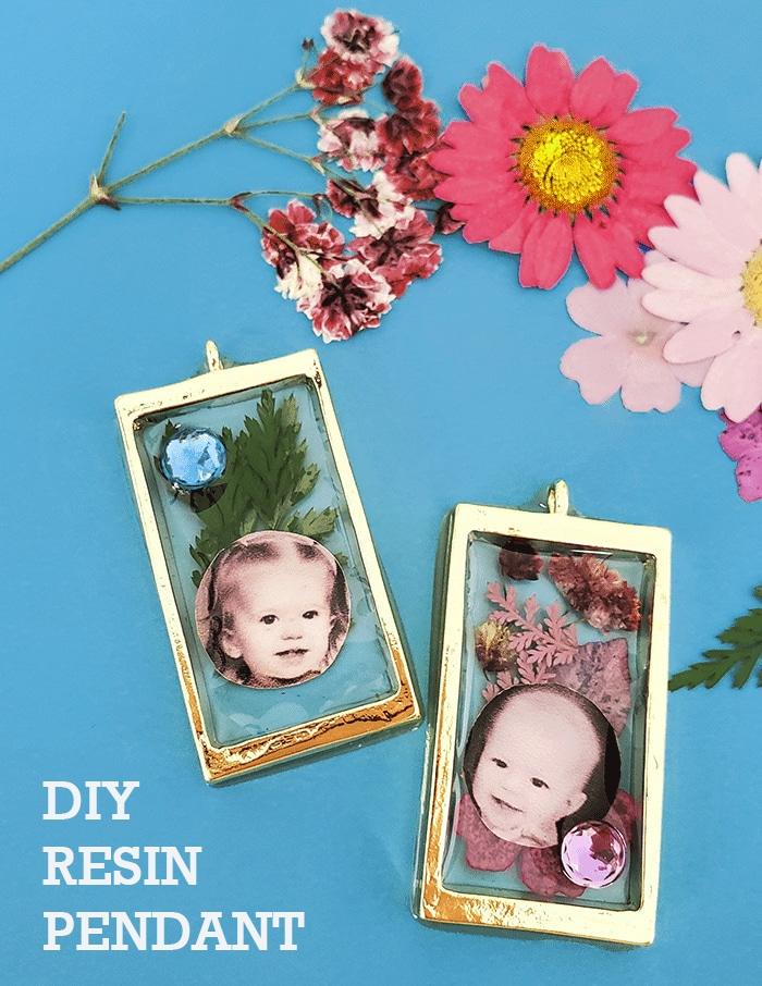 Handmade UV resin pendant necklace with dried flowers set in a clear silicone mold, ready to make and sell