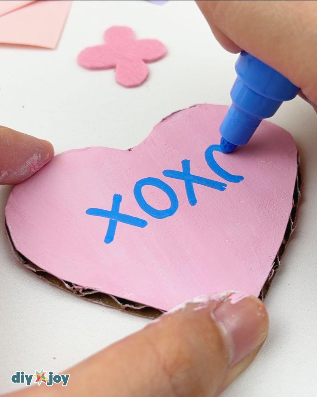 Homemade Cardboard Conversation Hearts Valentines Decor — how to make cardboard conversation hearts