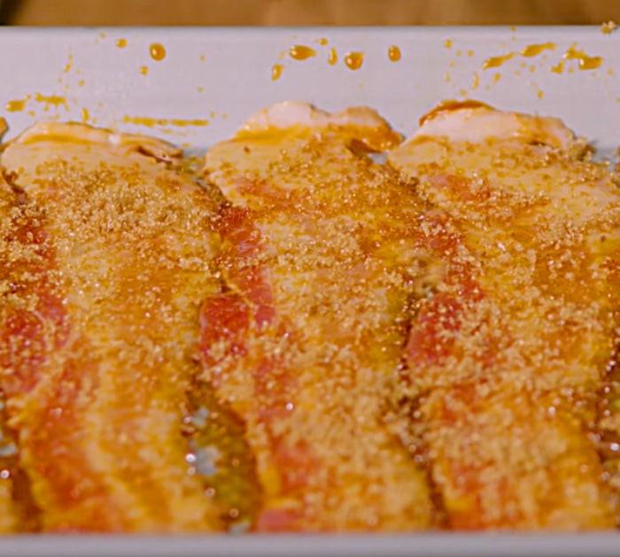 make Candy Bacon with Sriracha, Tabasco, Maple Syrup and Brown Sugar