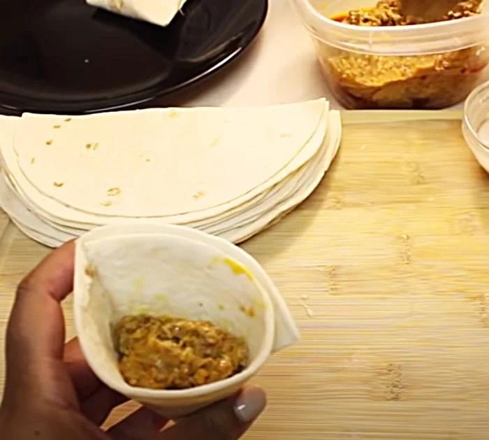 Make somosa shells out of store bought tortillas