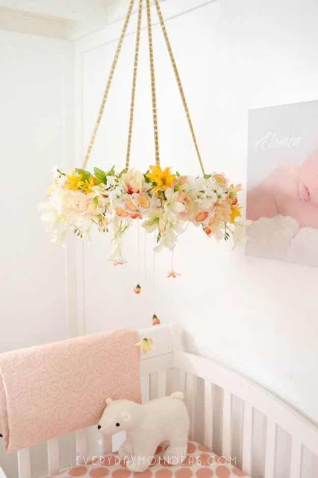 DIY Floral Baby Mobile Chandelier, forgiving of small mistakes along the way and a keepsake worth handing down for years