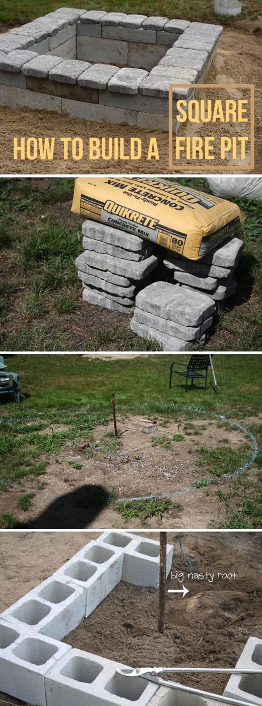 Square Concrete and Stone Firepit, friendly for a beginner working with basic tools and a result sturdy enough for daily use