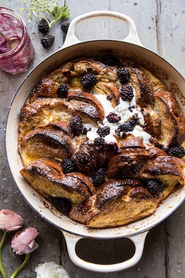 French Toast Recipes - Baked Blackberry Ricotta French Toast - Best Brunch Bites and Breakfast Ideas for French Toast - Stuffed, Baked and Creme Brulee Toasts With Fruit - Healthy