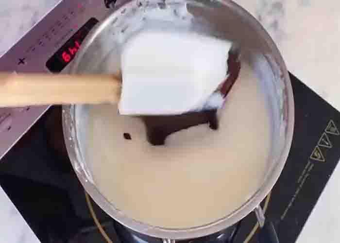 Making the pudding sauce for the chocolate biscuit pudding recipe