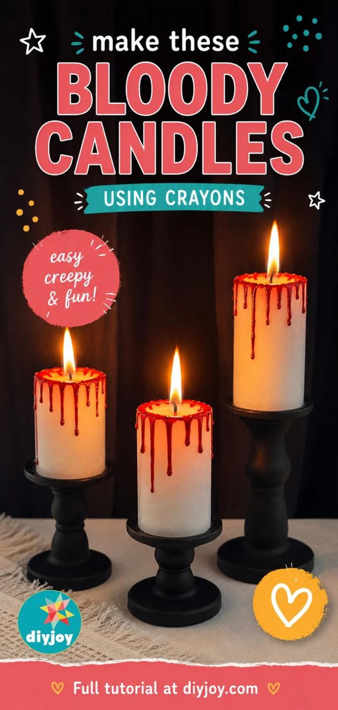 How to make bloody candles with crayons, an easy and cheap Halloween DIY craft, pin this idea for later.