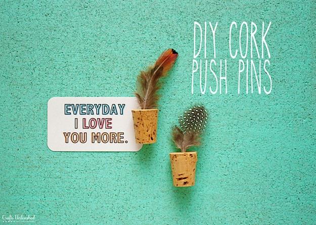 Easy Wine Cork Crafts Cork Board Ideas - DIY Wine Cork Pushpins - DIY Projects & Crafts by Sueeye #crafts