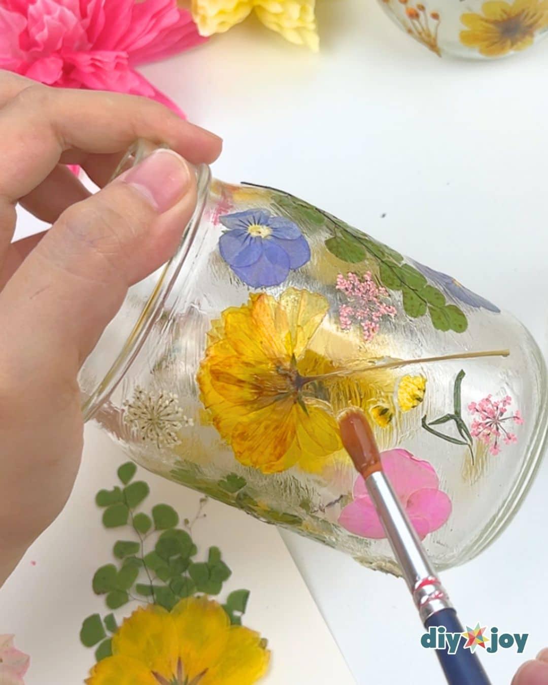Mason Jar Fairy Lights Pressed Flowers — sealing the leaves and flowers
