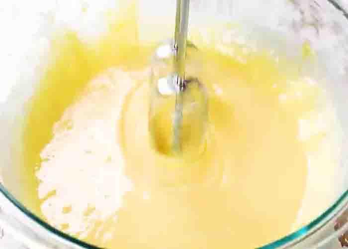 Making the custard for the blueberry french toast casserole