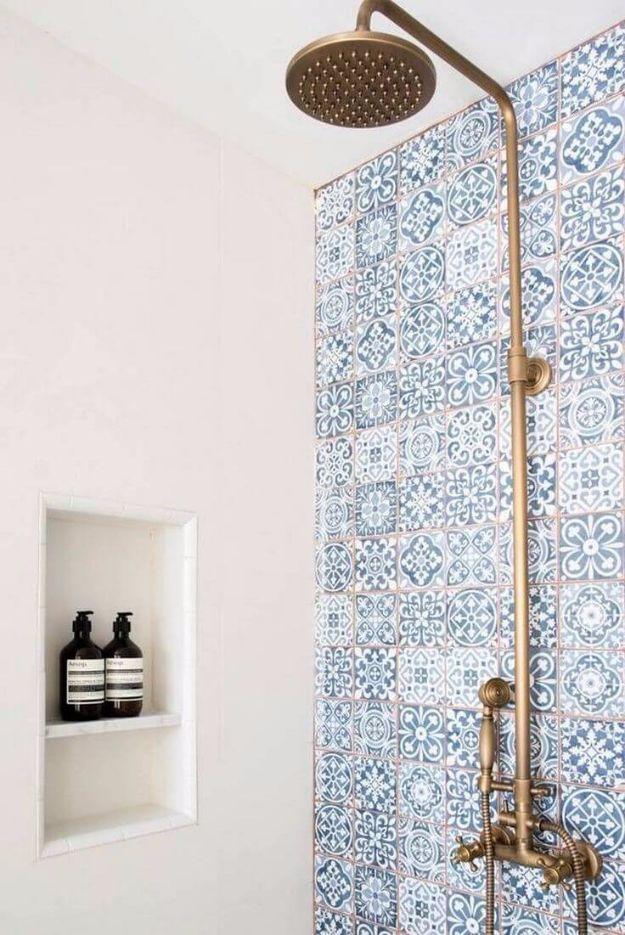 DIY Tile Ideas - Tunisian Kasbah Blue Shower Tiles - Creative Crafts for Bathroom, Kitchen, Living Room, and Fireplace - Awesome Shower and Bathtub Ideas - Fun and Easy Home Decor