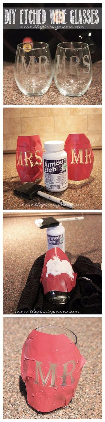 DIY Etched Wine Glasses, simple enough for a beginner and sweet enough to give and a popular choice on this list