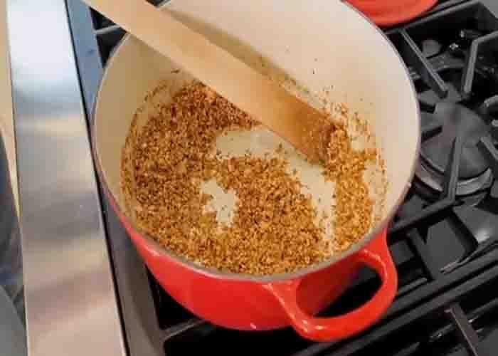 Toasting the breadcrumbs for the tuna casserole