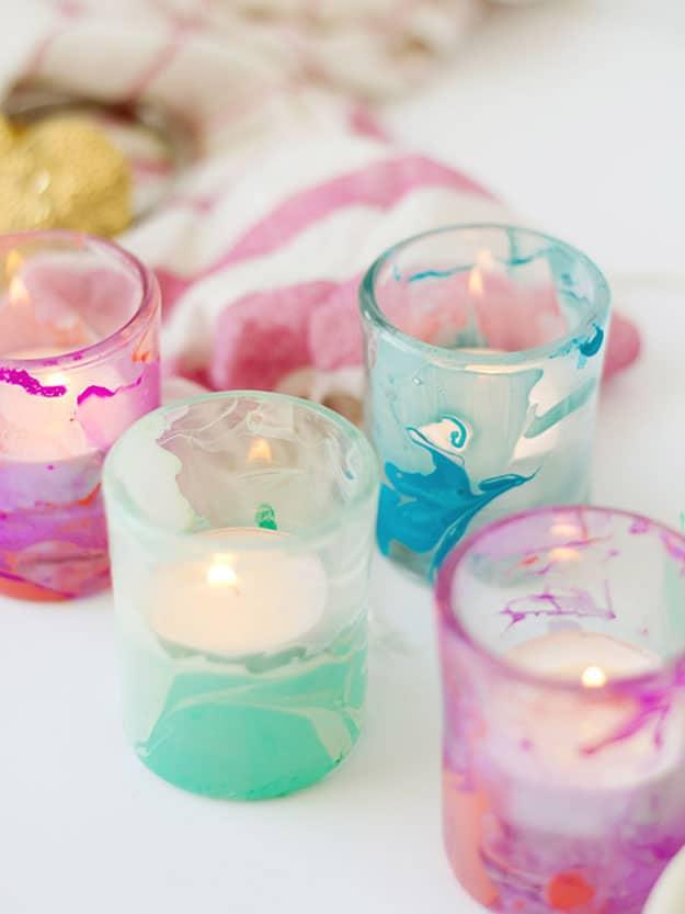 Easy DIY Gifts | Cool Crafts for Teens | Marbled DIY Candle Votives | DIY Projects & Crafts by Sueeye