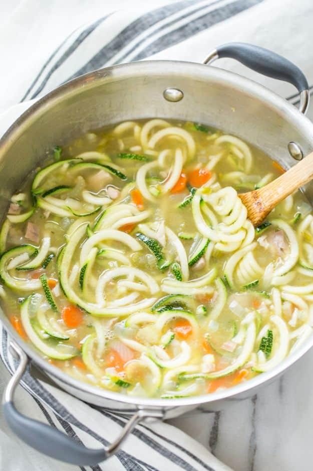 Veggie Noodle Recipes - Homemade Chicken Zucchini Noodle Soup - How to Cook With Veggie Noodles - Healthy Pasta Recipe Ideas - How to Make Veggie Noodles With Carrots and Zucchini