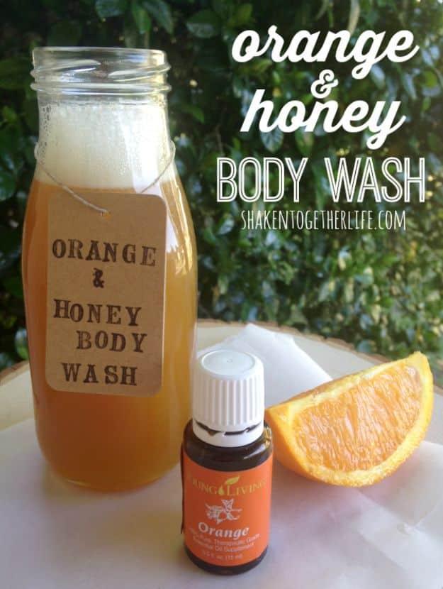 DIY Essential Oil Recipes and Ideas - Wake Up Orange & Honey Body Wash - Cool Recipes, Crafts and Home Decor to Make With Essential Oil - Diffuser Projects, Roll On Prodicts for Sk