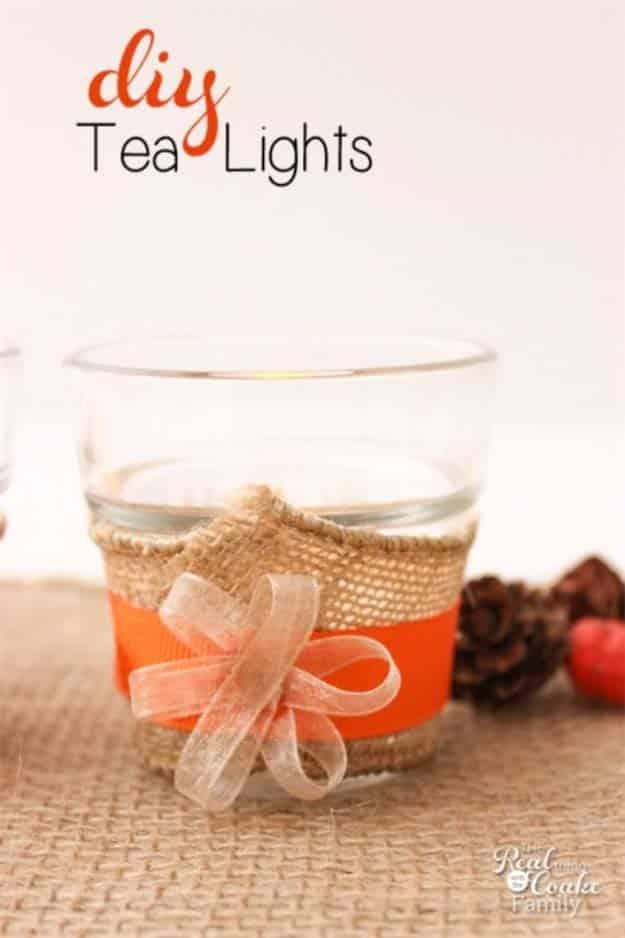 DIY Projects with Burlap and Creative Burlap Crafts for Home Decor, Gifts and More | Simple Tea Lights for the Table