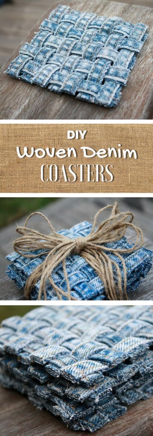 Blue Jean Upcycles - Woven Jean Seam Coasters - Ways to Make Old Denim Jeans Into DIY Home Decor, Handmade Gifts and Creative Fashion - Transform Old Blue Jeans into Pillows, Rugs,