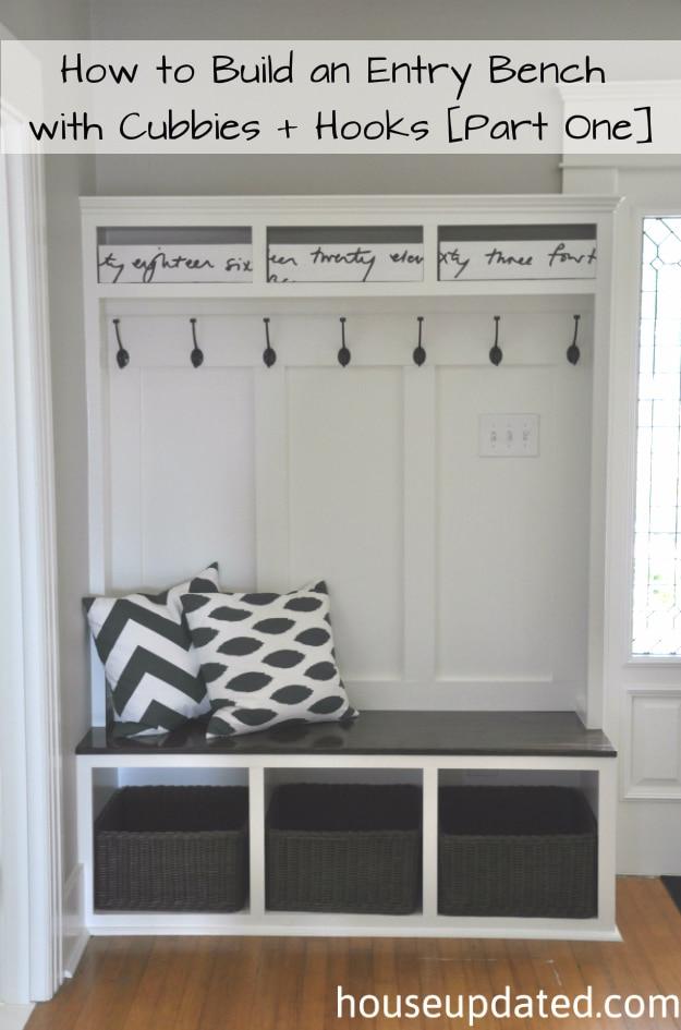 Entry Bench With Cubbies And Hooks, an entryway decor idea worth trying this season and a quick idea that comes together fast