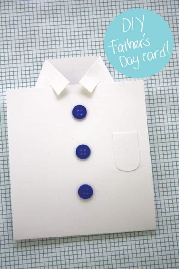 DIY shirt Father's Day card graphic, a white paper shirt with a folded collar, navy buttons and a small pocket