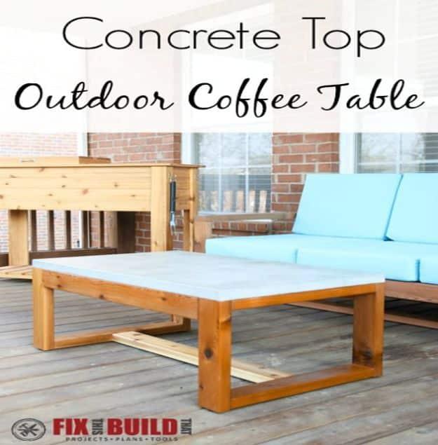 DIY Concrete Top Outdoor Coffee Table, one of the best coffee table ideas on this list and a clever idea worth trying at home