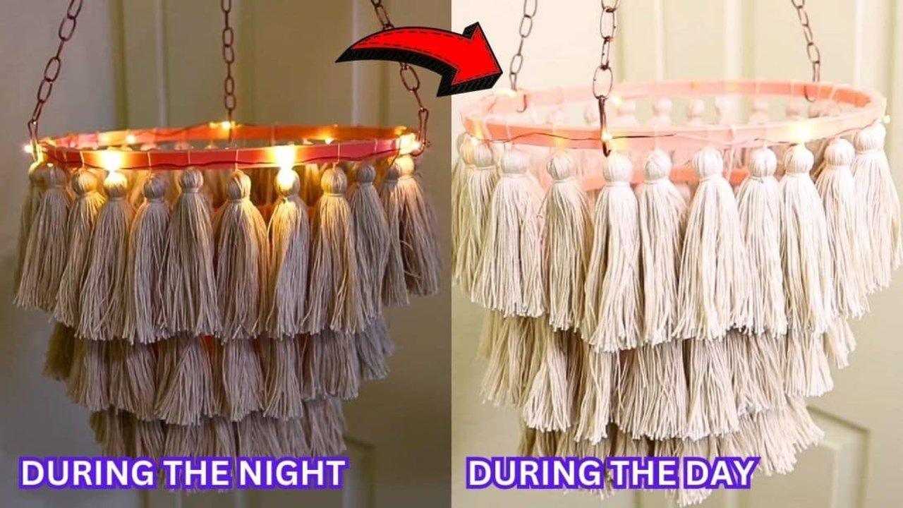Easy Dollar Tree DIY Tassel Chandelier Tutorial