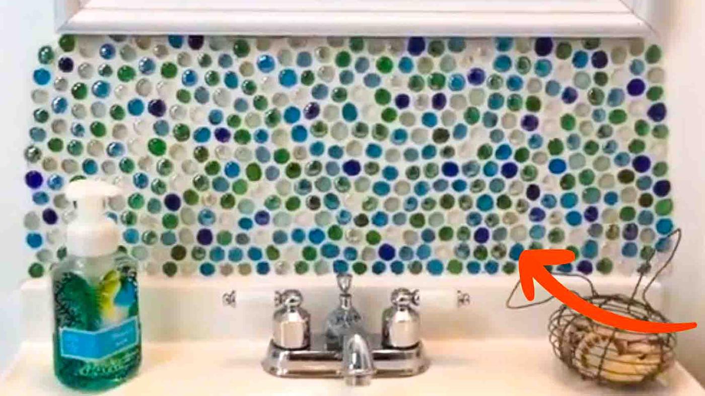 DIY Bathroom Backsplash using Dollar Store Gems