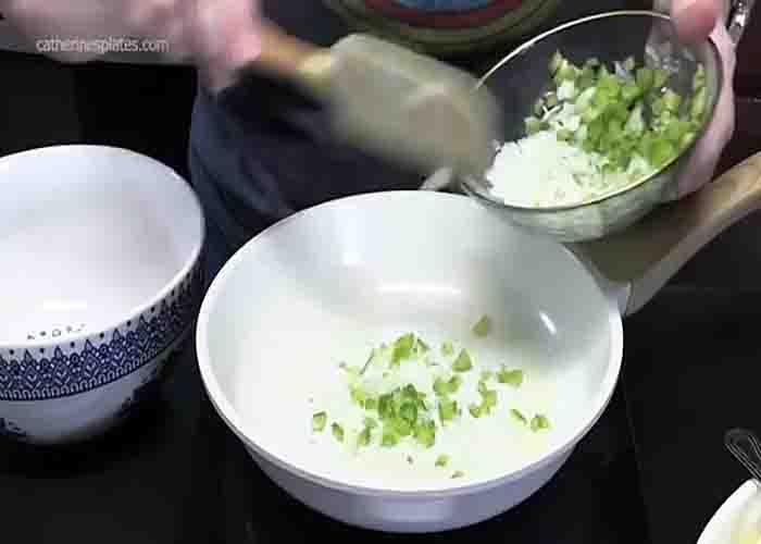 Cooking the ingredients for the denver omelet