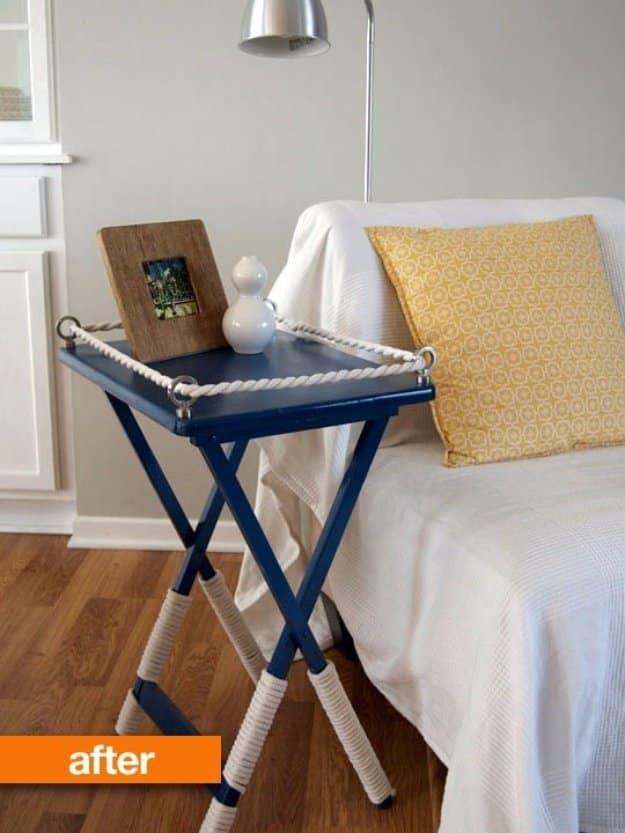 Decked TV Tray End Table, budget friendly with supplies on hand and something that looks far pricier than it was