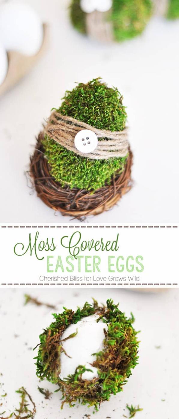 Moss Covered Easter Eggs, a versatile idea that works in more than one room and a creative way to reuse what you already have