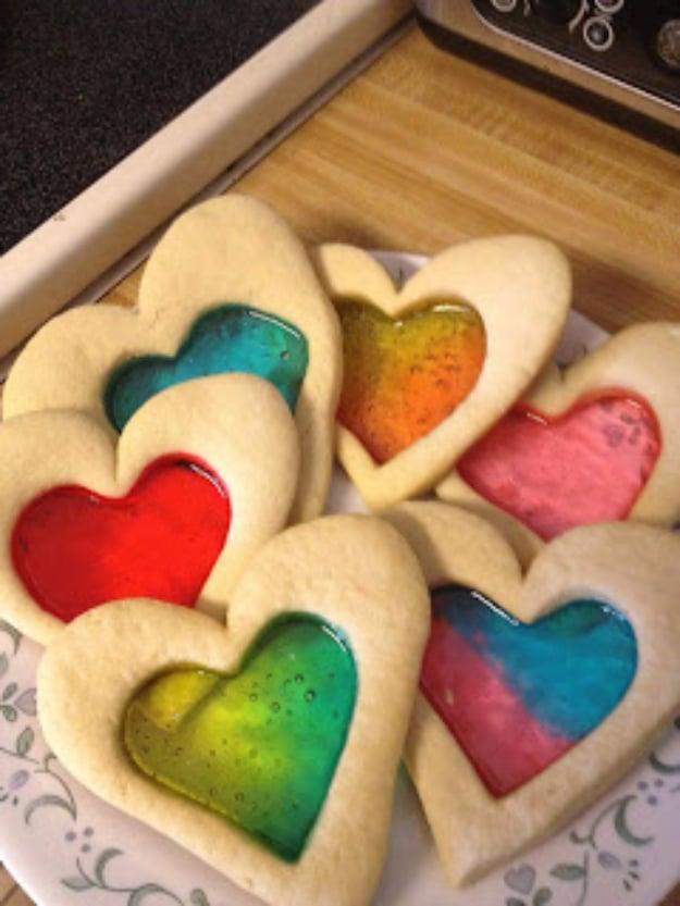 DIY Valentines Day Cookies - Stain Glass Sugar Cookies - Easy Cookie Recipes and Recipe Ideas for Valentines Day - Cute DIY Decorated Cookies for Kids, Homemade Box Cookies and Bou