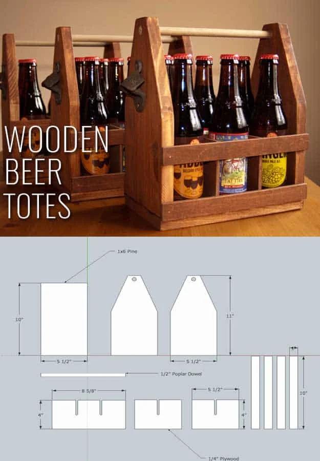 Awesome Crafts for Men and Manly DIY Project Ideas Guys Love - Fun Gifts, Manly Decor, Games and Gear. Tutorials for Creative Projects to Make This Weekend | Wooden Beer Totes #diy