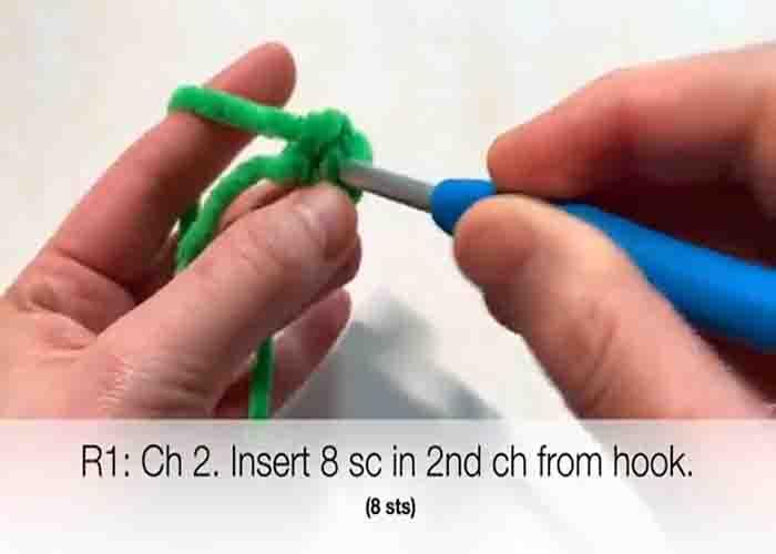 Starting with two chains to make the octopus crochet