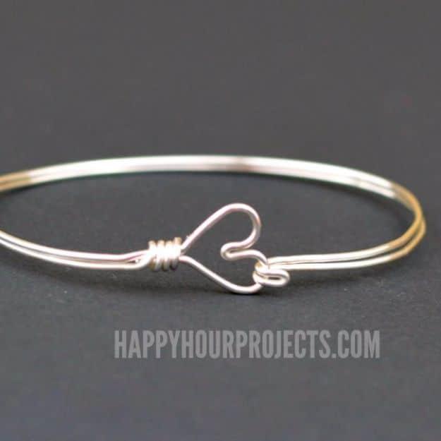 DIY Heart Clasp Wire Wrapped Bangle Bracelet, a popular choice on this list and a gift idea for mom worth making again