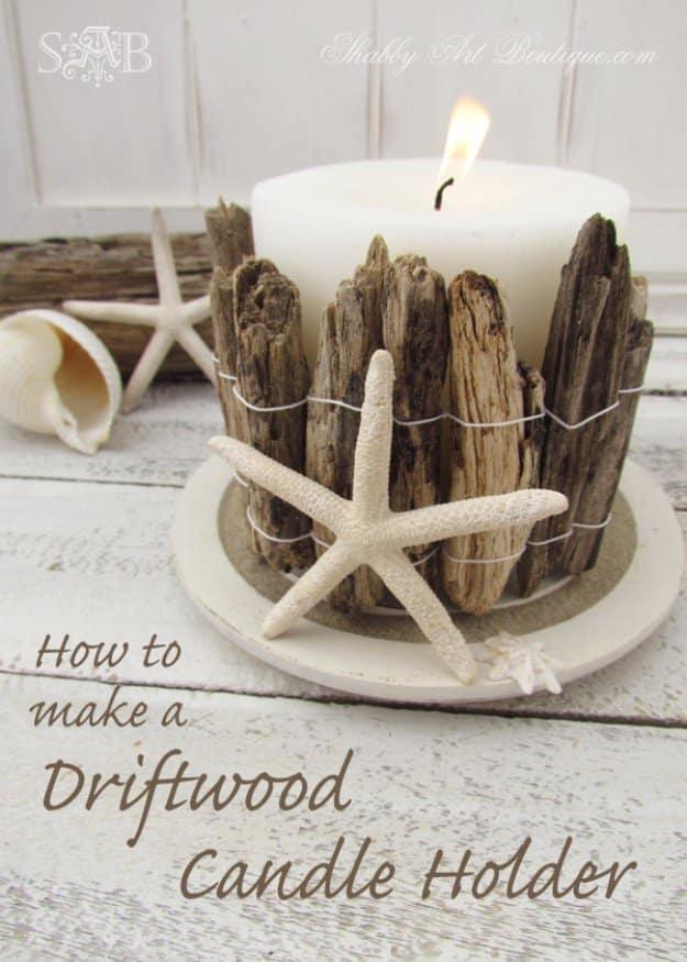 Beachy Drift Wood Candle Holder, a project worth trying this weekend and handy for your next project