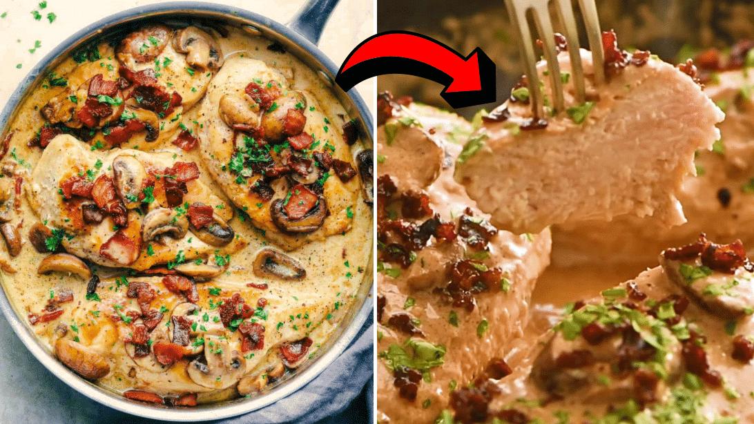 Creamy Balsamic Mushroom Bacon Chicken Recipe