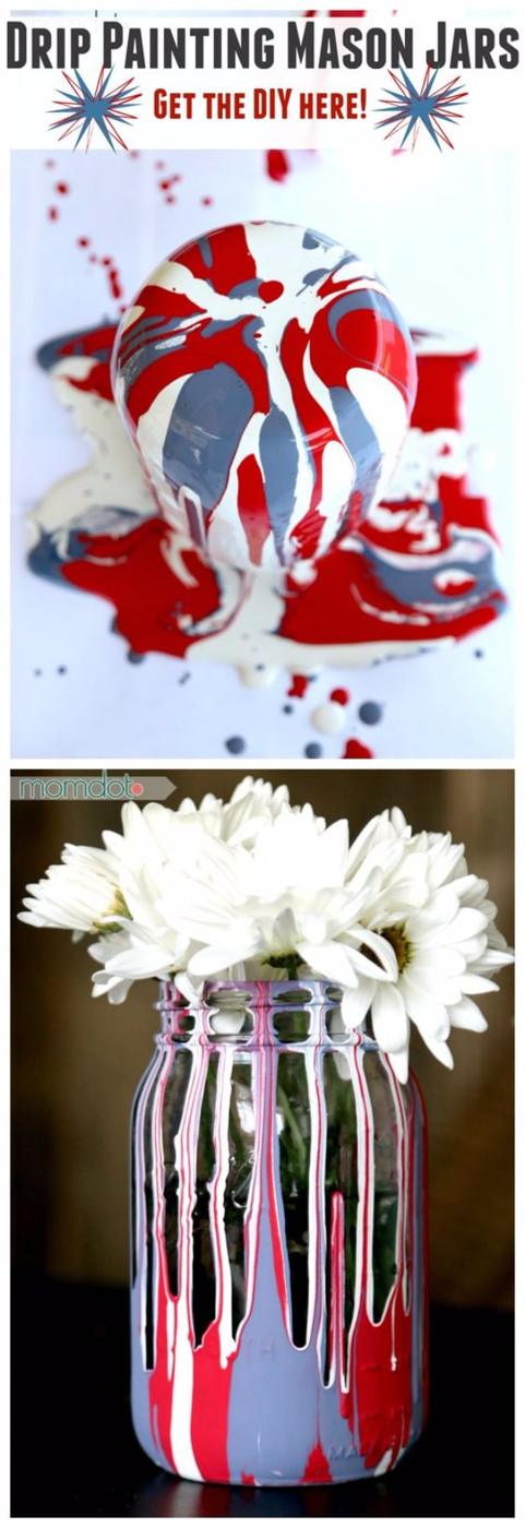Drip Painting Mason Jars DIY, a simple craft using basic supplies on hand and a pretty accent piece for a shelf or table