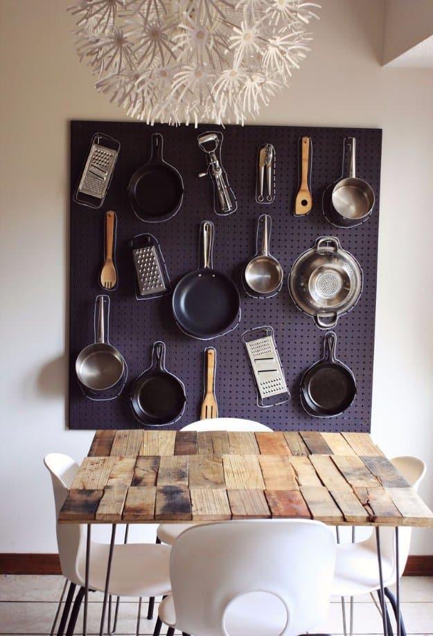 DIY Kitchen Peg Board, a popular choice on this list and a simple DIY that brightens up a plain kitchen