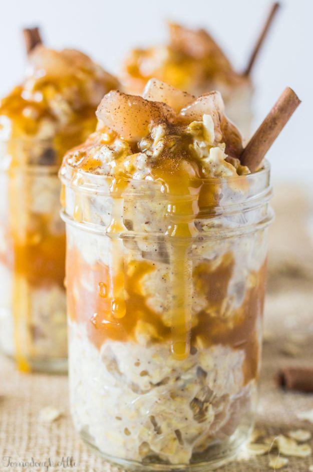 Overnight Oats Recipes - Caramel Apple Pie Overnight Oats - Easy Breakfast Recipe Idea - Healthy Fruit to Add Blueberry, Banana, Strawberry and Pineapple, Apple Cinnamon - Brunch I