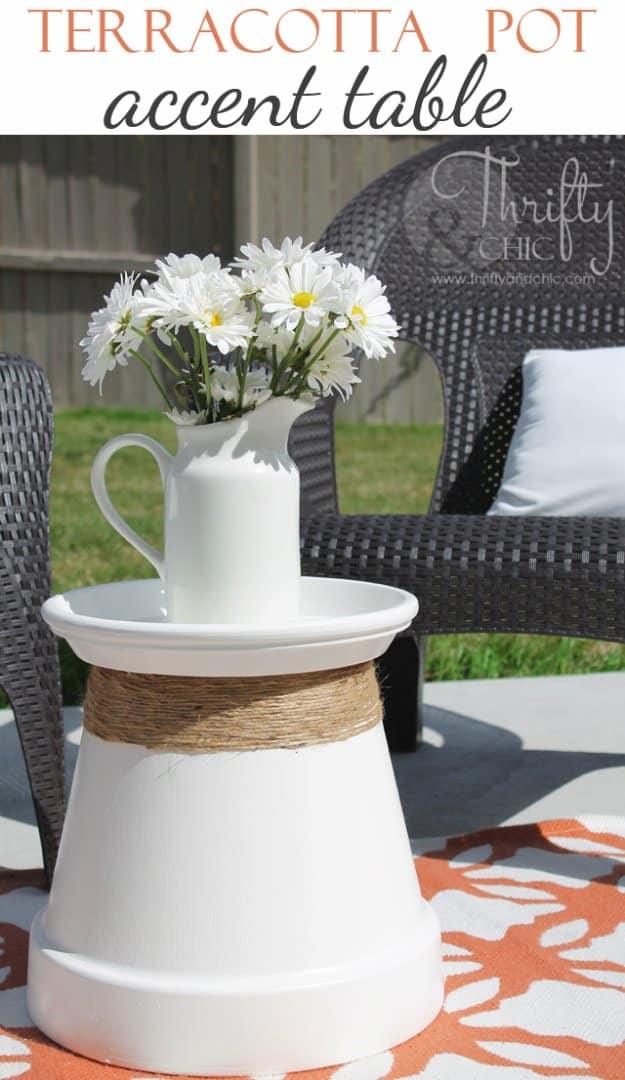 Repurposed Teracotta Pot Into Accent Table, a cozy touch for outdoor entertaining and a charming accent for a front porch