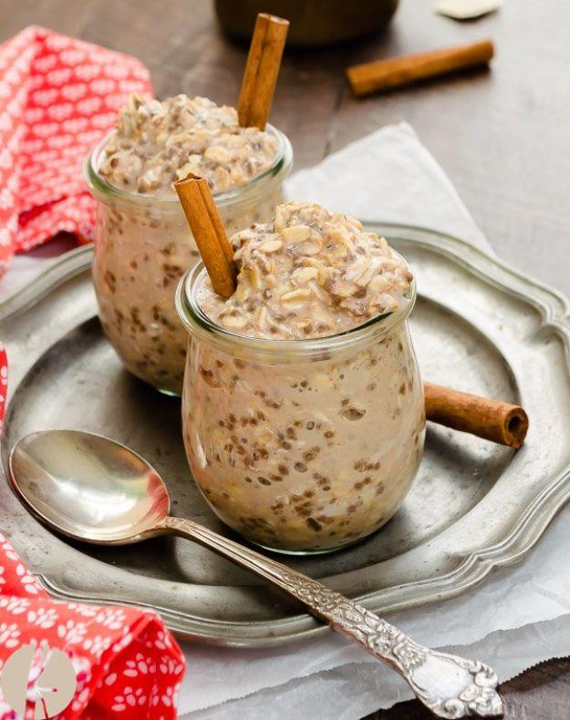 Overnight Oats Recipes - Chai Spiced Chia Overnight Oats - Easy Breakfast Recipe Idea - Healthy Fruit to Add Blueberry, Banana, Strawberry and Pineapple, Apple Cinnamon - Brunch Id