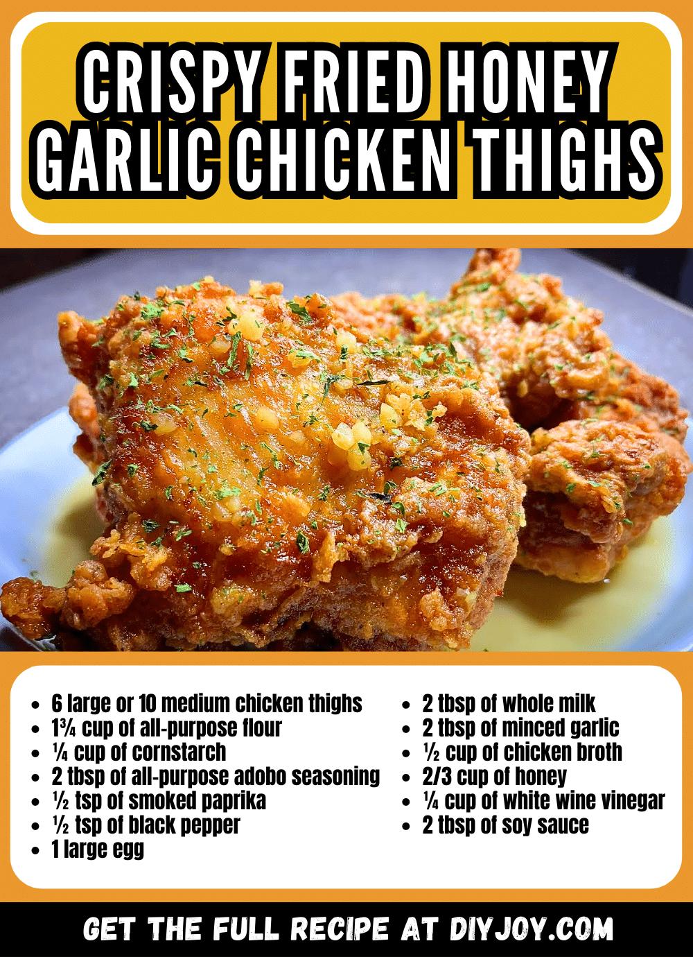 Easy Crispy Fried Honey Garlic Chicken Thighs Recipe