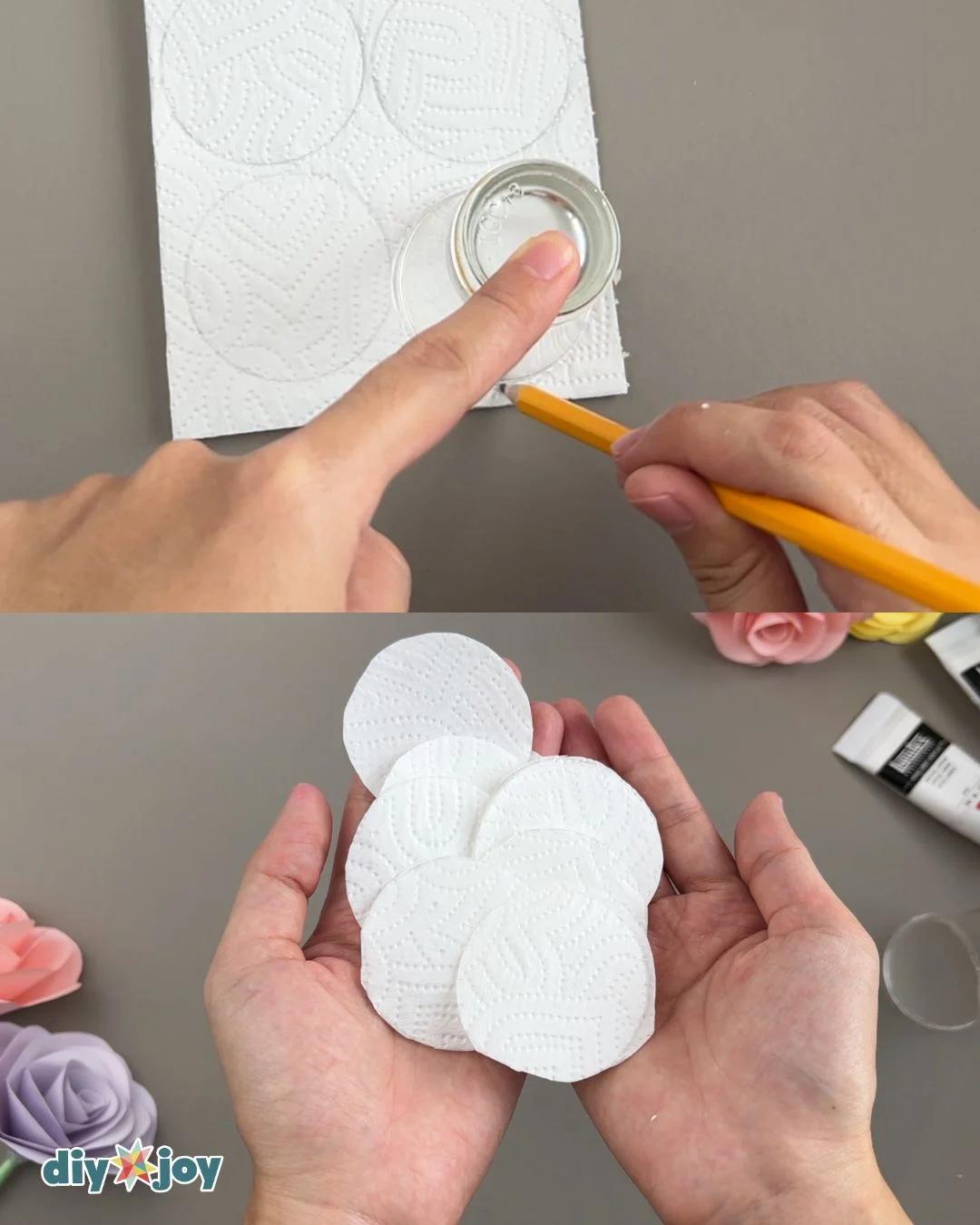 Homemade Aesthetic Paper Flower Bouquet Paper Towels — tracing and cutting