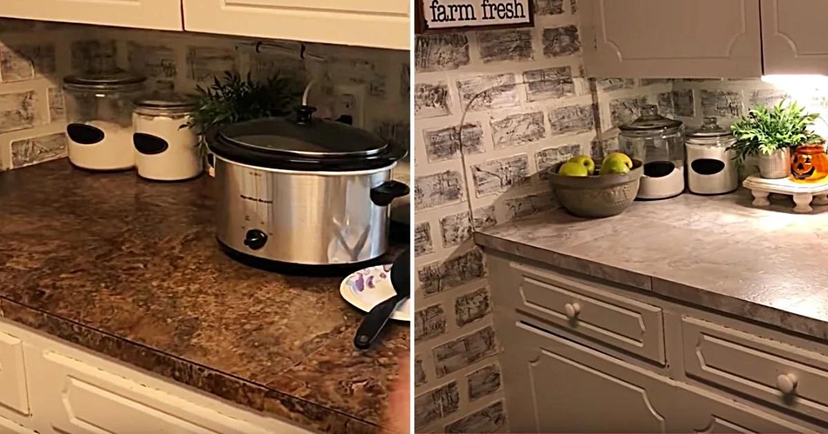 Countertop Redo For $37 With Peel And Stick Tiles